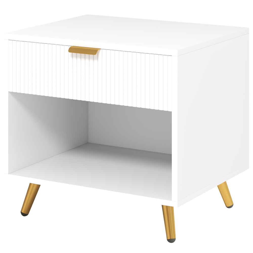 HOMCOM Elegant Bedside Table, with Drawer and Shelf - White/Gold Tone