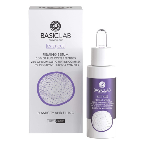 BasicLab Serum Ujędrniające z 0,5% Czystych Peptydów Miedziowych Elastyczność i Wypełnienie dla każdego Rodzaju Skóry na Dzień i na Noc 30ml