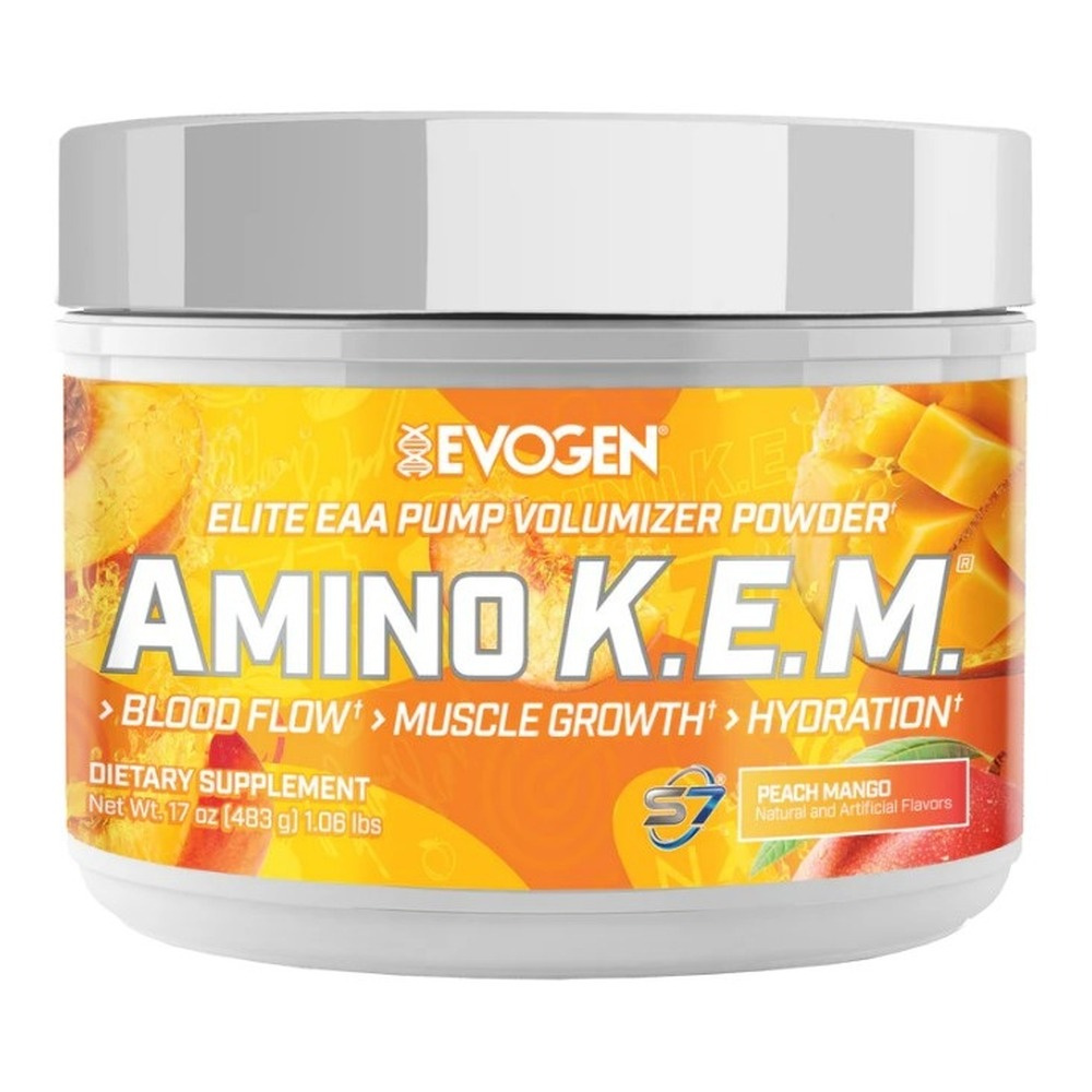 Evogen Amino K.E.M. EAA Amino Acid Powder, Peach Mango 483g