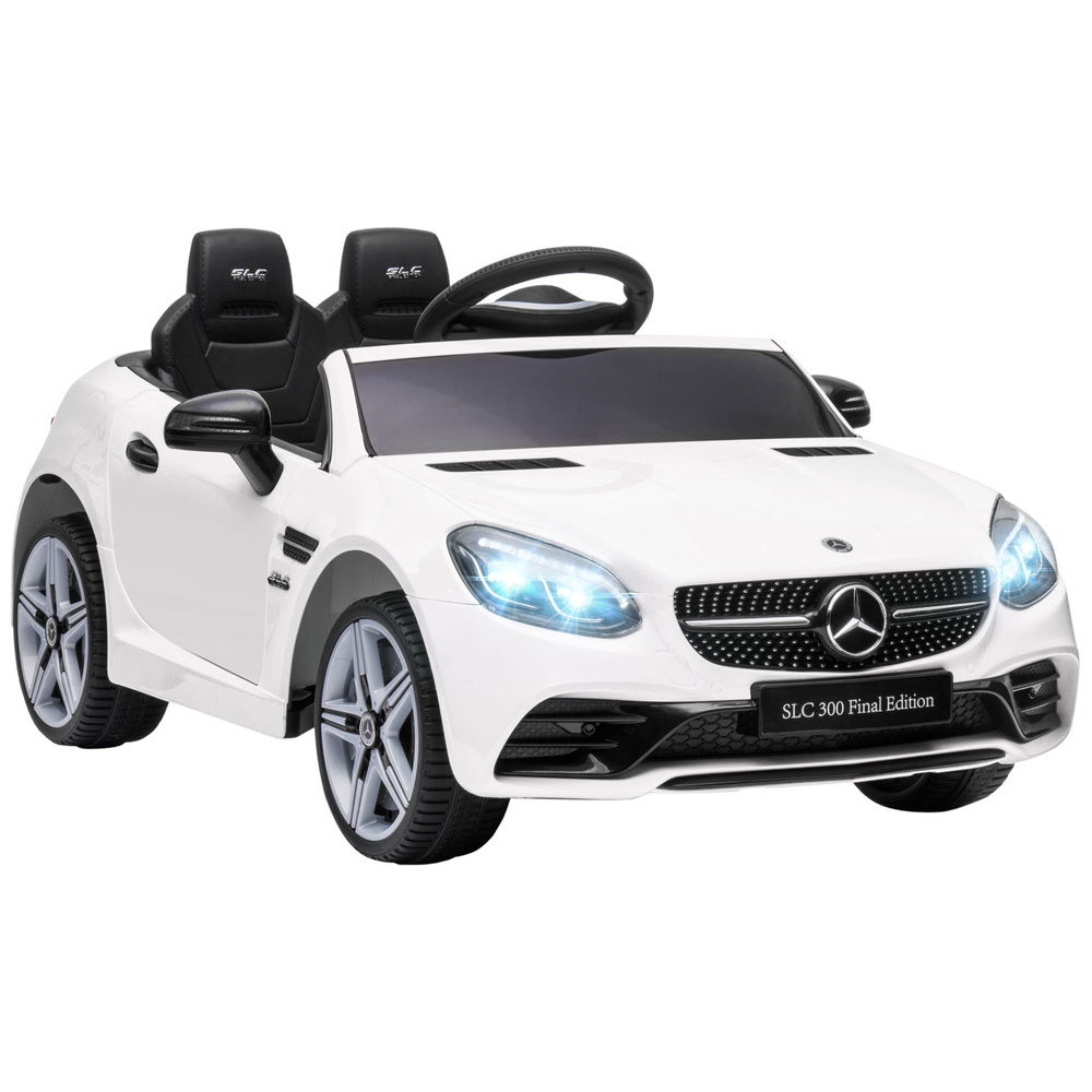 HOMCOM Benz SLC 300  Licensed 12V Kids Electric Ride On, with Music, Remote Control, LED Headlights, Horn, White