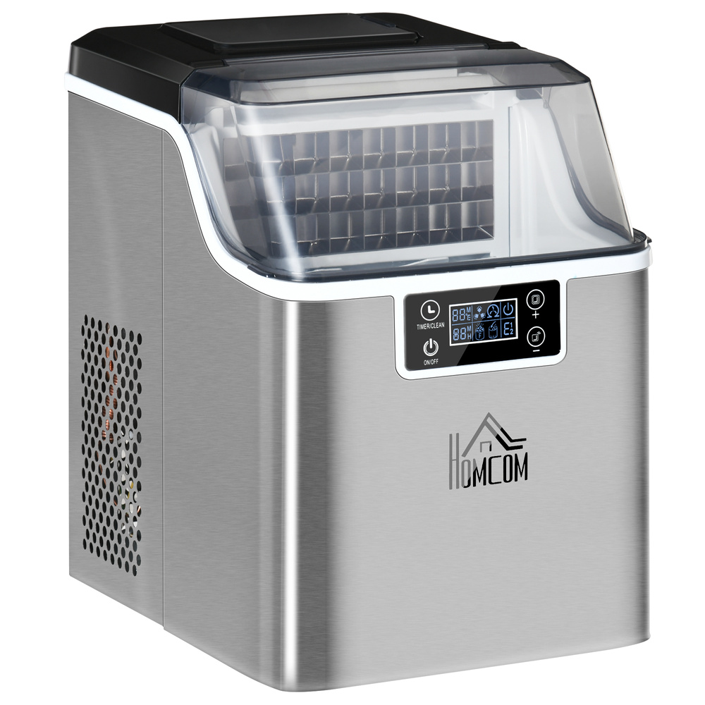 HOMCOM 3.2L Compact Ice Machine, with LCD Screen and Accessories - Silver-Tone