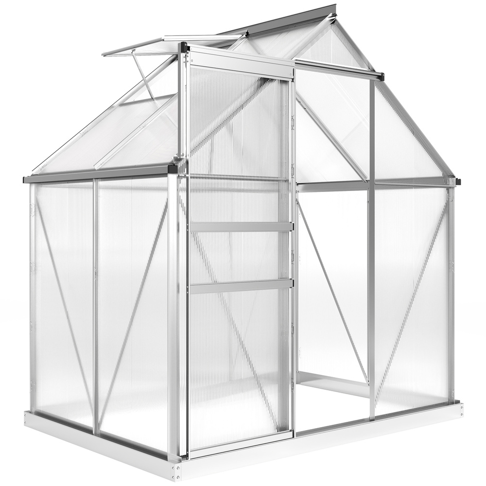 Outsunny 192.5 x 131cm Walk-In Polycarbonate Greenhouse - Silver-Tone