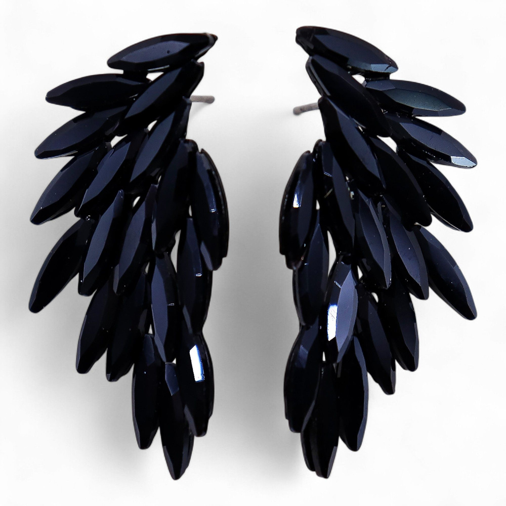 Jet Black - Vintage Glass - Angel Wings - Earrings