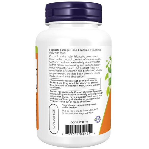 Now Foods Turmeric Curcumin with BioPerine Wspiera Układ Odpornościowy 90 Kapsułek