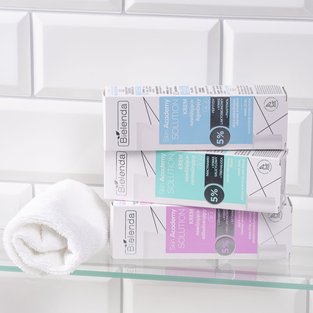 Bielenda Skin Academy Solution Nawilżająco - Łagodzący Krem 5% Peptydy z Kwasem Laktobionowym i Pantenolem dla Skóry Odwodnionej i Wrażliwej na Dzień i na Noc 50ml