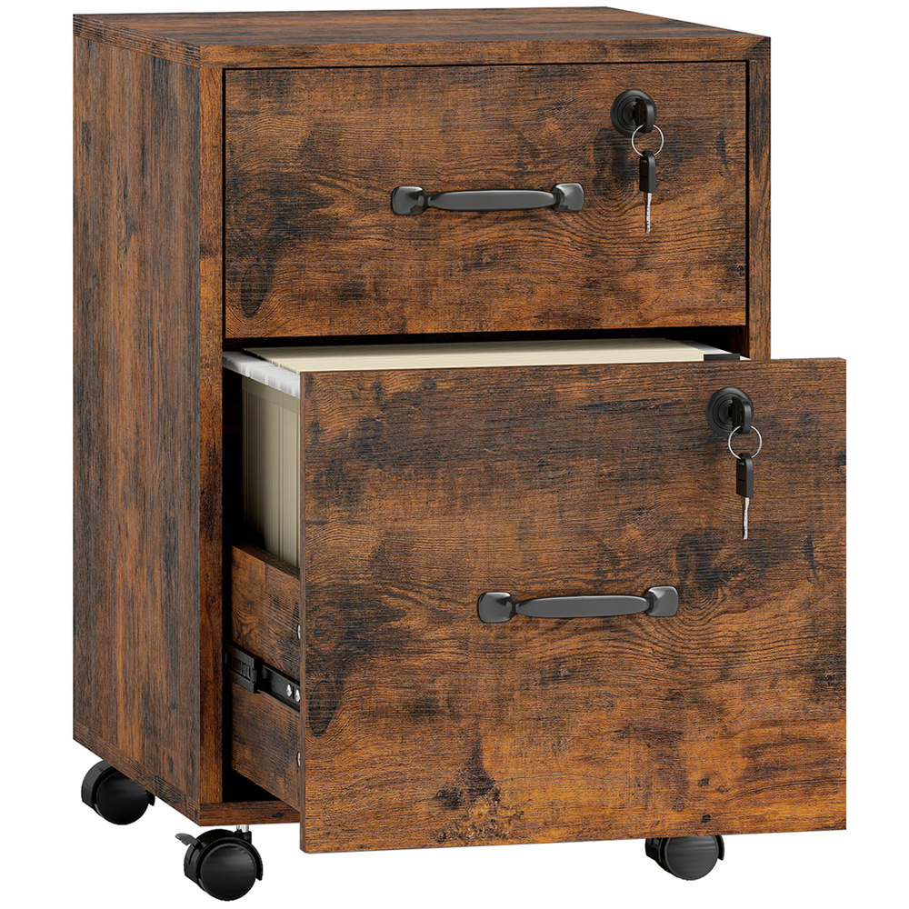 HOMCOM Rolling File Cabinet with 2 Drawers, Mobile Filing Cabinet with Hanging File Folder for Letter Sized Documents, Rustic Brown