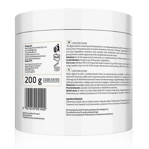 Apis Professional DepiQ Pro System Depigmenting Algae Mask with 1% A-arbutrin and 1% Brightening Complex 200g