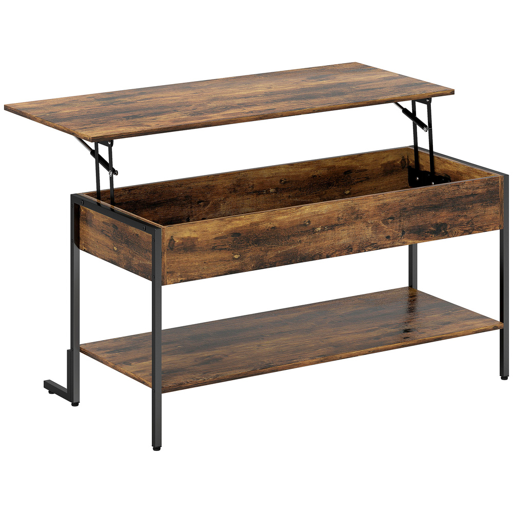 HOMCOM Lift-Top Coffee Table, with Storage - Rustic Brown