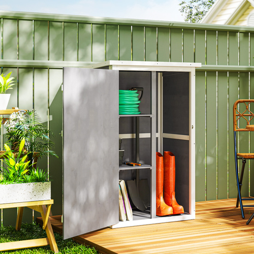Outsunny Wooden Small Shed, Garden Storage Shed with Shelves and Bolt Latch, 75L x 56W x115H cm, Grey
