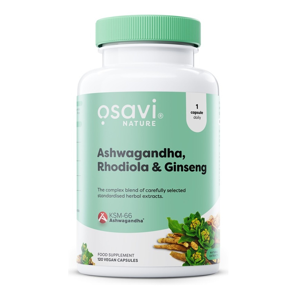 Osavi Ashwagandha + Różeniec i Żeń-szeń Kompleks Adaptogenów 120 Wegańskich Kapsułek