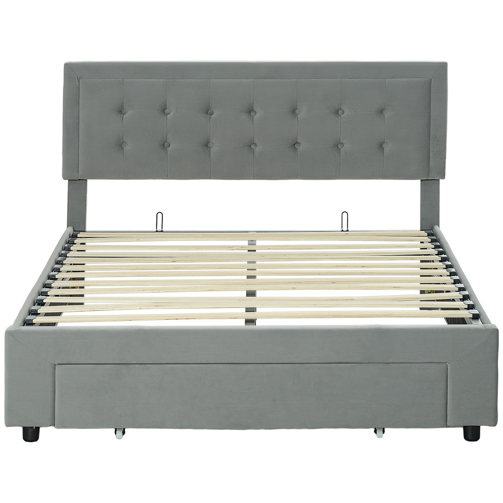 HOMCOM Double Size Ottoman Bed Frame 140W x 193.5D x 95Hcm with Front Drawer - Grey