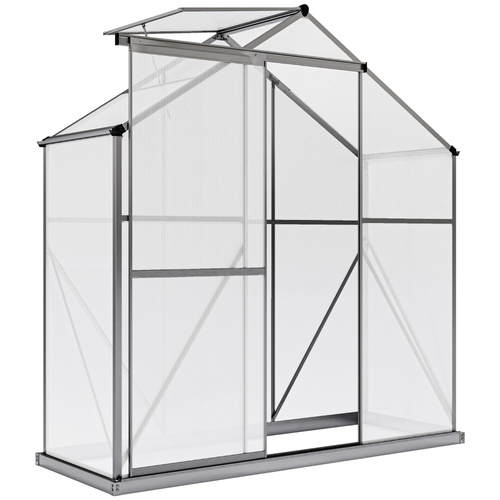 Outsunny 6 x 2.5ft Polycarbonate Greenhouse Walk-In Green House with Rain Gutter, Sliding Door, Window, Foundation, Dark Grey