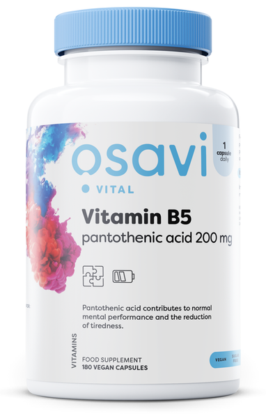 Osavi Vitamin B5 Pantothenic Acid, 200mg for Energy and Mental Performance 180 Vegan Caps