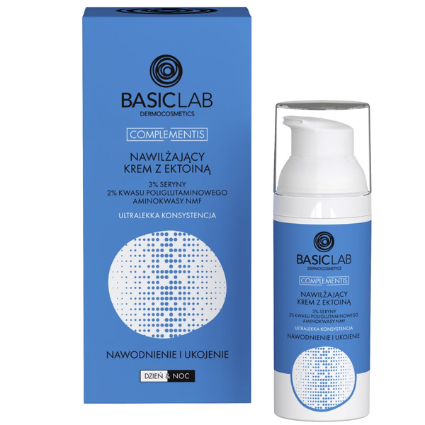 BasicLab Complementis Ultralekki Krem Nawilżający z Ektoiną - Dzień i Noc dla Wrażliwej Skóry, 50 ml