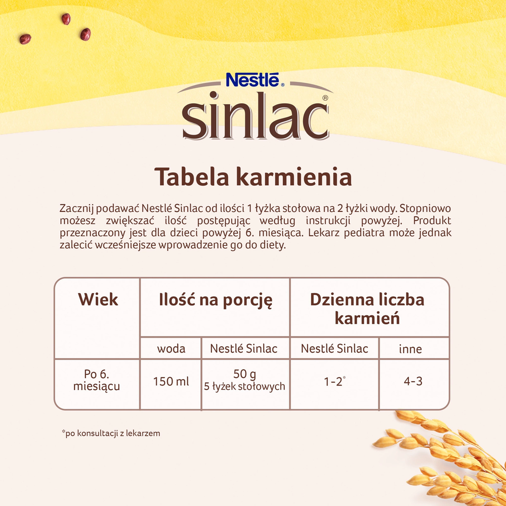 Nestle Sinlac Kaszka Bezmleczna dla Niemowląt po 6 Miesiącu Życia 500g Best Before 30.11.25