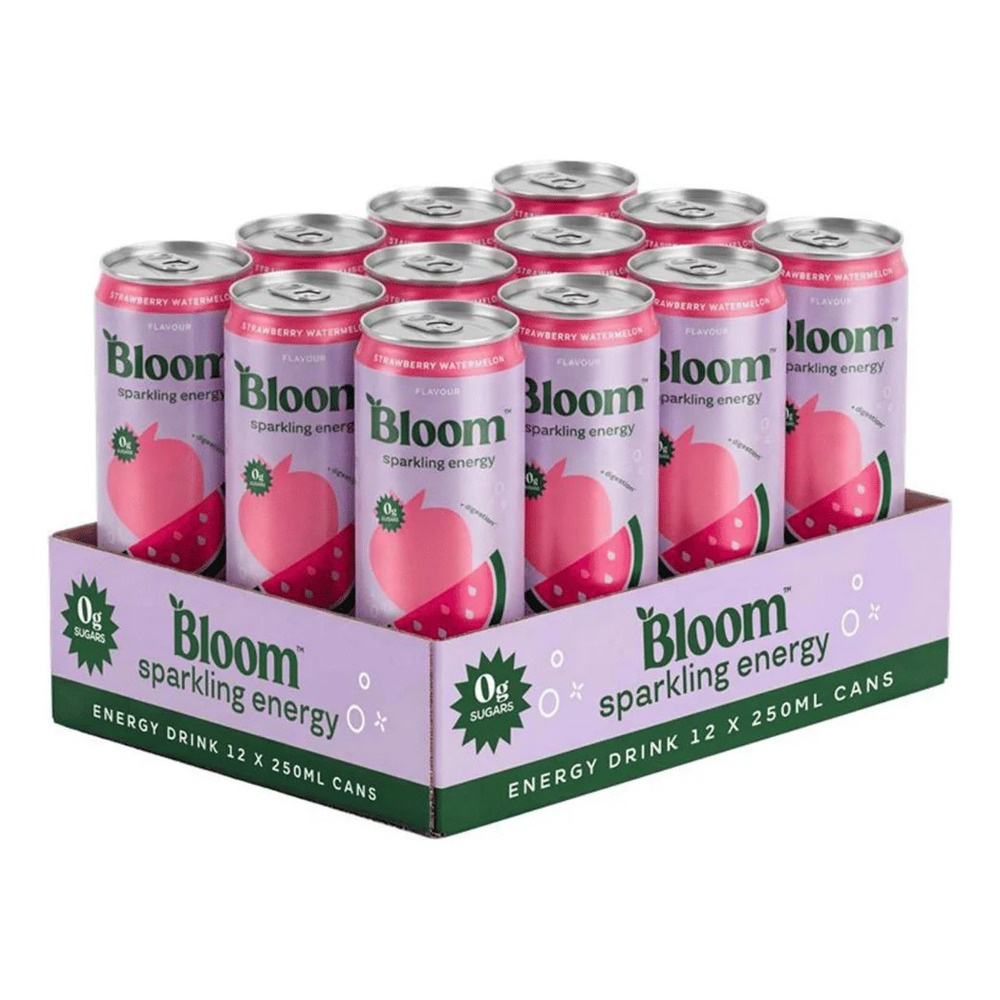 Bloom Sparkling Energy Napój gazowany, Truskawka-Arbuz 12 x 250ml.