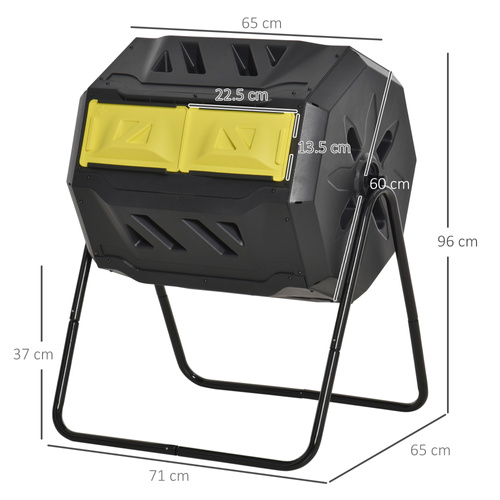 Outsunny 160L 360° Rotating Dual Chamber Composter - Yellow
