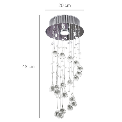 HOMCOM Metal Crystal Ceiling Light Chandelier Elegant Pendant Lamp Living Room Stairway Spiral Rain Drop Pendant Lamp Silver