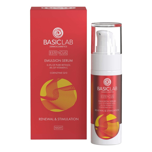 BasicLab Dermocosmetics Emulsion Serum with 0.5% Pure Retinol 4% Vitamin C and Coenzyme Q10 Regeneration and Stimulation 30ml