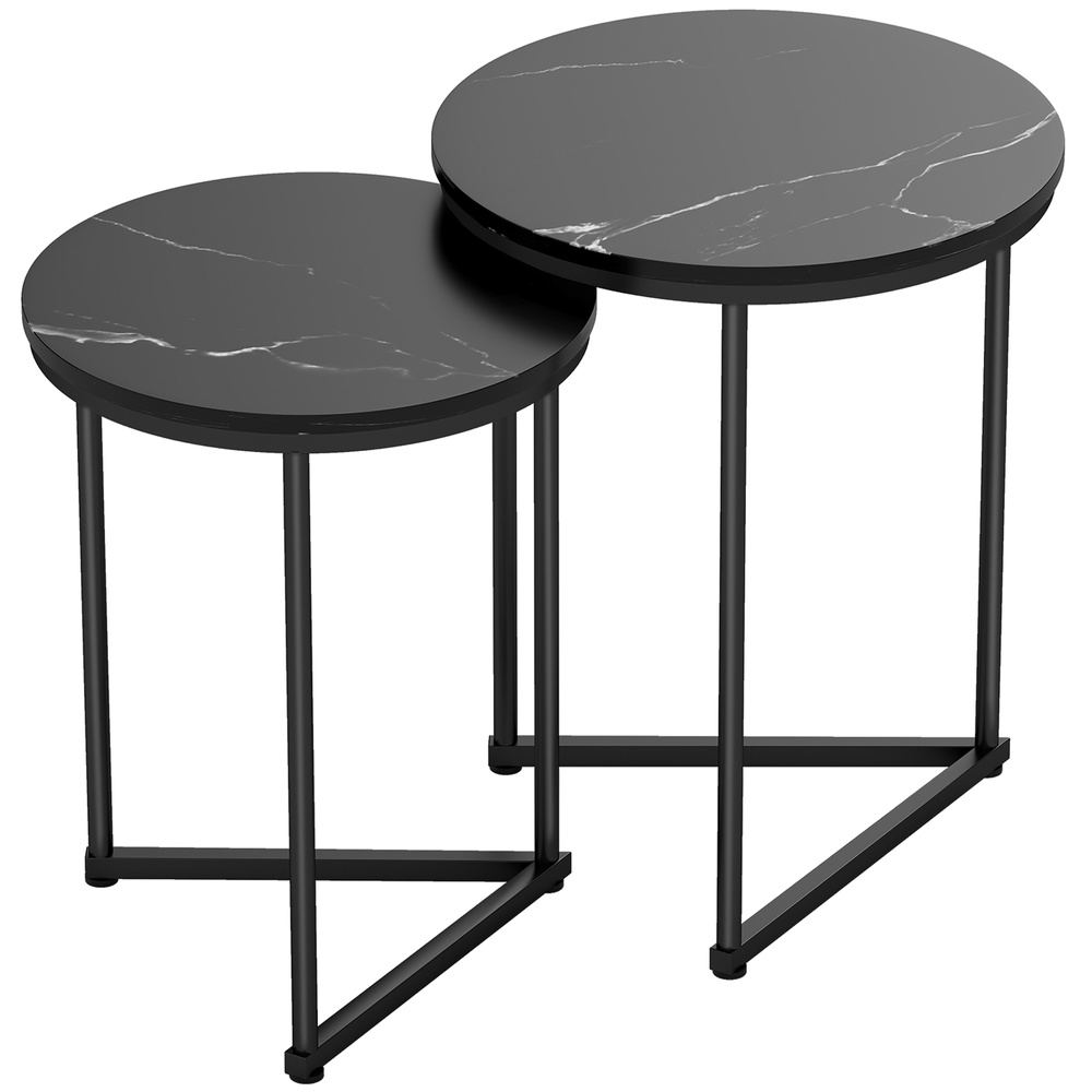 HOMCOM Set of Two Marble-Effect Nest of Tables - Black Marble Effect