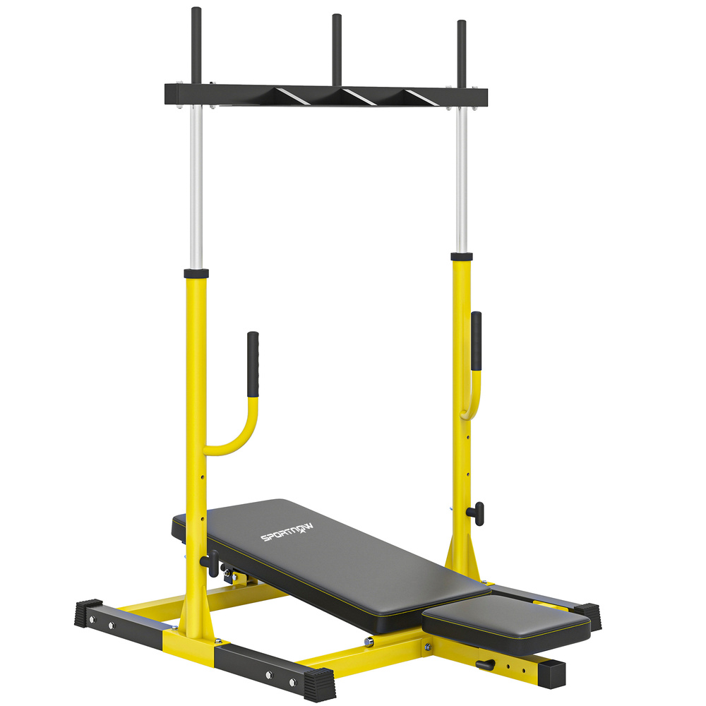 SPORTNOW Vertical Leg Press Machine with Adjustable Leg, Back and Head Positions, 1" Standard Plate Compatible, Yellow