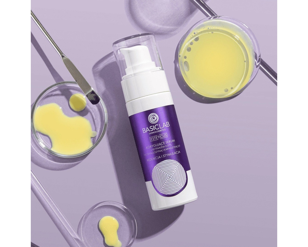 BasicLab Dermocosmetics Korygujące Serum z Retinalem 0,07% Fitosfingozyną i Karnozyną 2.0 Redukcja i Stymulacja dla Skóry Problematycznej 30ml