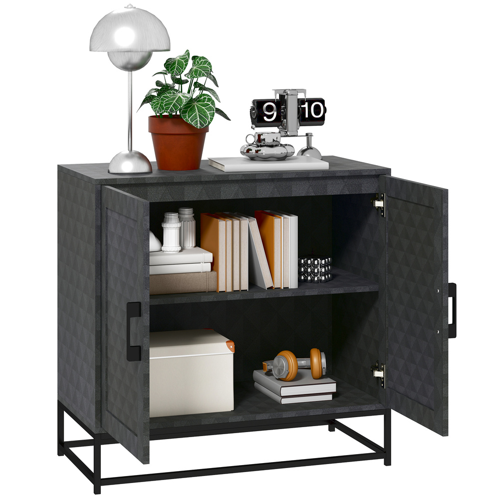 HOMCOM Modern Sideboard, Freestanding Sideboard Storage Cabinet with Adjustable Shelf and 2 Doors for Living Room, Black