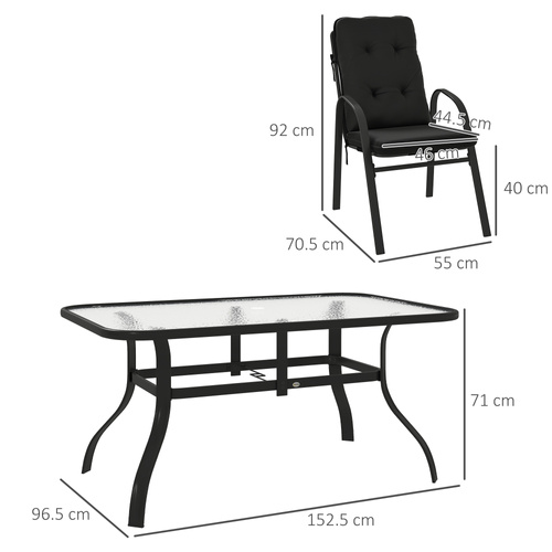 Outsunny Seven-Piece Garden Dining Set with Cushions - Black