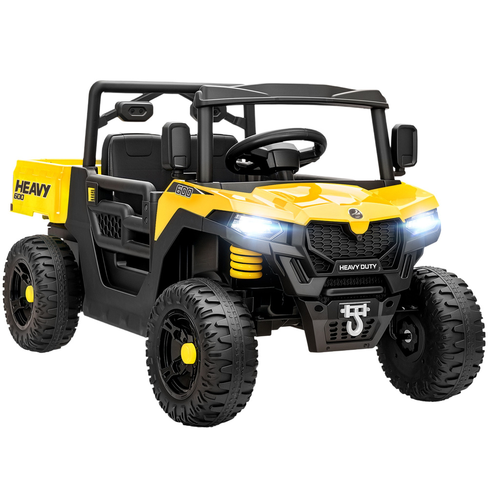 AIYAPLAY Kids Ride on Car, 12V Electric Kids UTV with Electric Dump Bed, 4-Wheel Suspension for 3-8 Years, Yellow