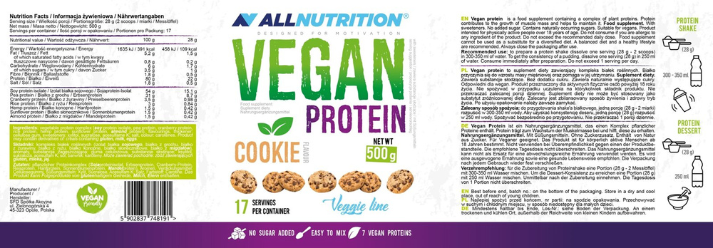 Allnutrition Vegan Protein Cookie 500g