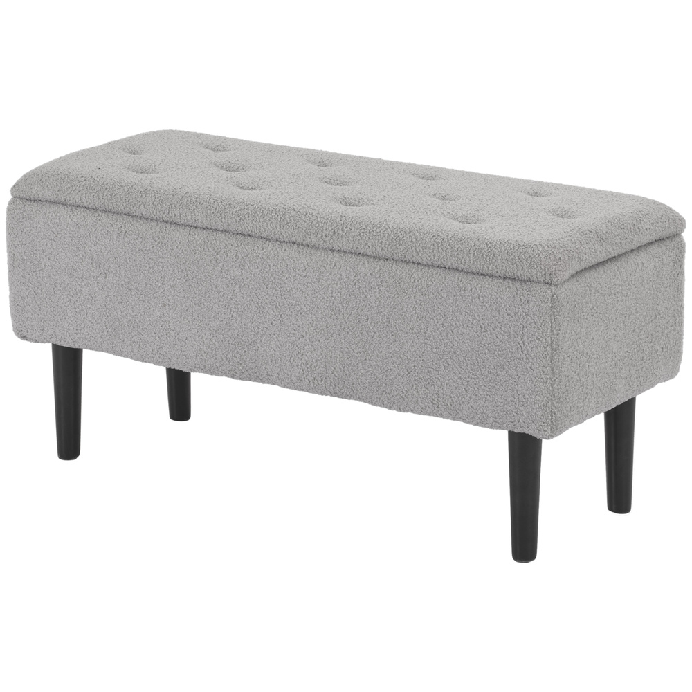 HOMCOM 57L Storage Ottoman, End of Bed Bench with Wooden Legs, Fabric Footstool for Living Room, Bedroom, 95 x 38 x 45cm, Grey