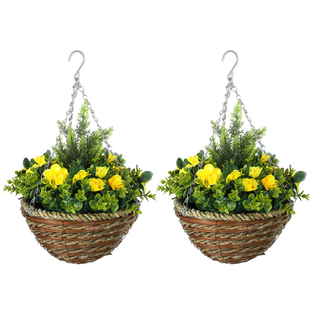 Outsunny Set of Two Hanging Lisianthus Flower Pots - Yellow/Green