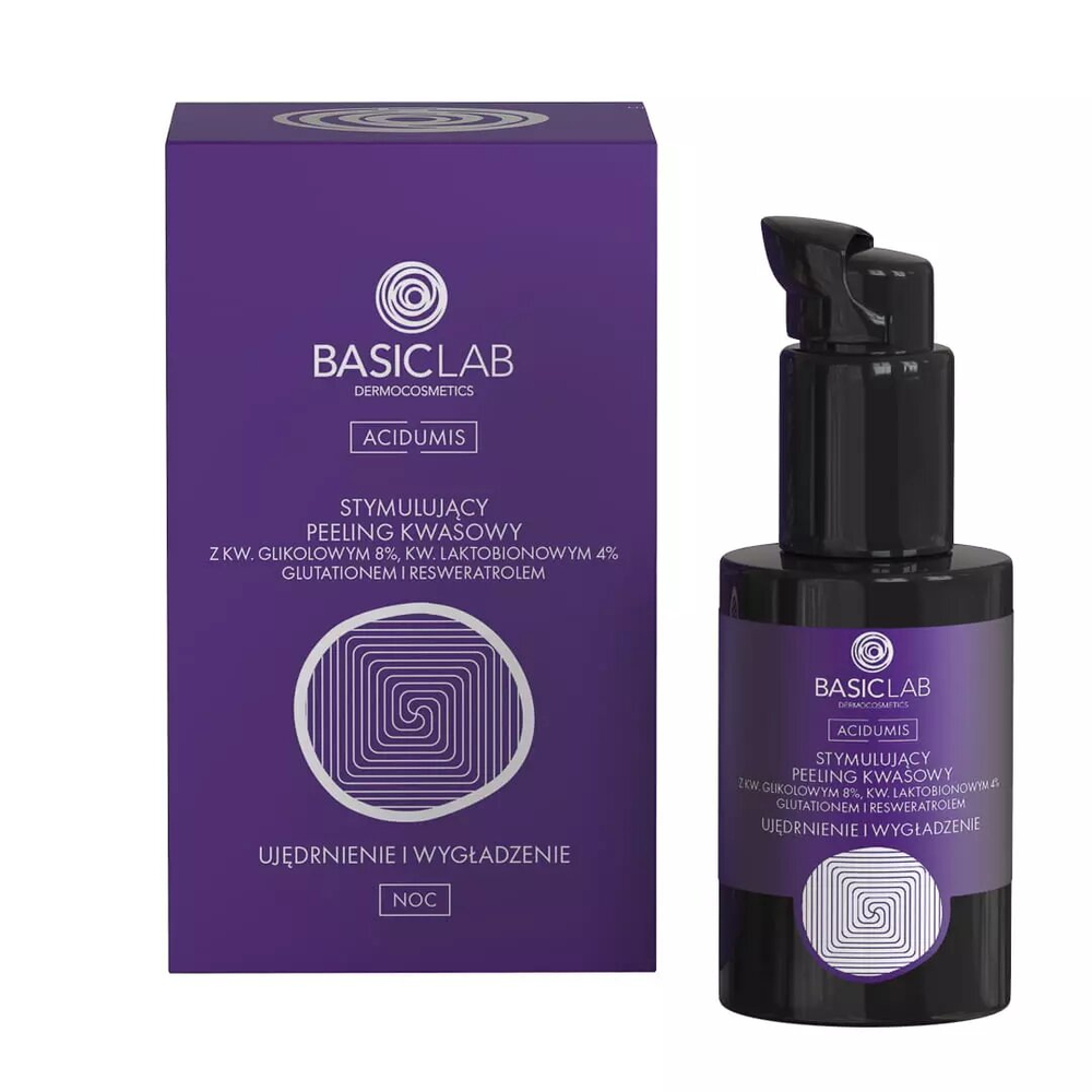 BasicLab Radiant Renewal Peeling with 8% Glycolic Acid & 4% Lactobionic Acid - Firming, Smoothing, and Brightening Solution 30ml