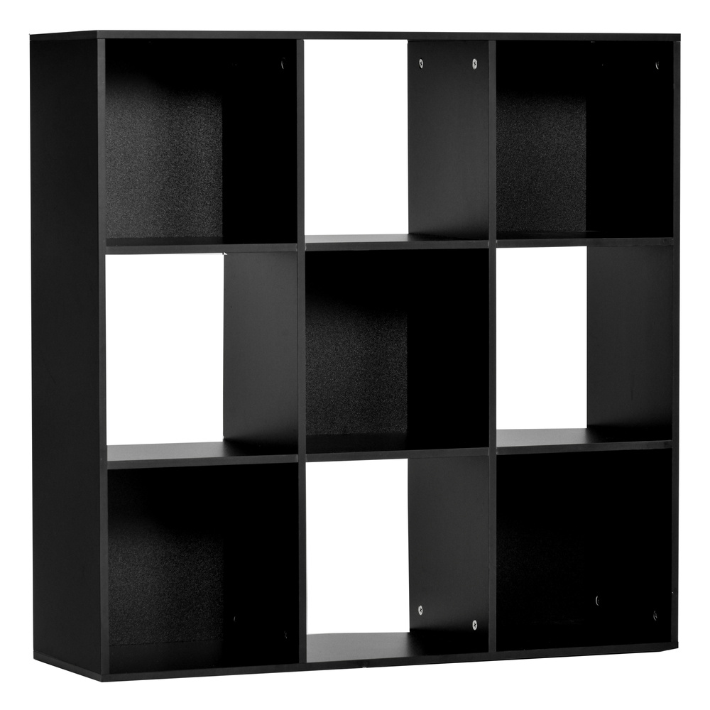 HOMCOM 3-tier 9 Cubes Storage Unit Particle Board Cupboard Bookcase Organiser Home Office Shelves, Black