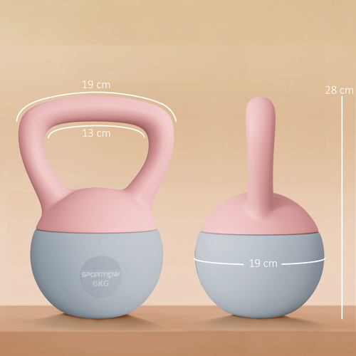 SPORTNOW 6KG Soft Kettlebell, Kettlebell with Non-Slip Handle for Home Gym, Weight Lifting, Strength Training, Pink/Grey