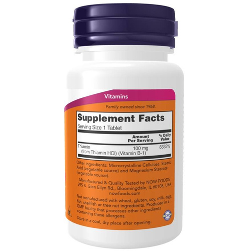 Now Foods Vitamin B-1 Thiamine 100mg Supports Nervous System & Brain Function 100 Tablets