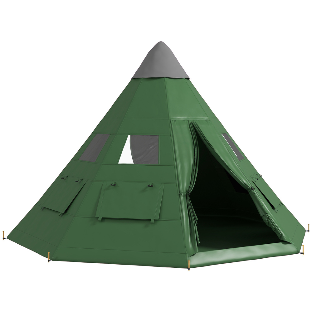 Outsunny 6 Men Tipi Tent with Carry Bag - Green