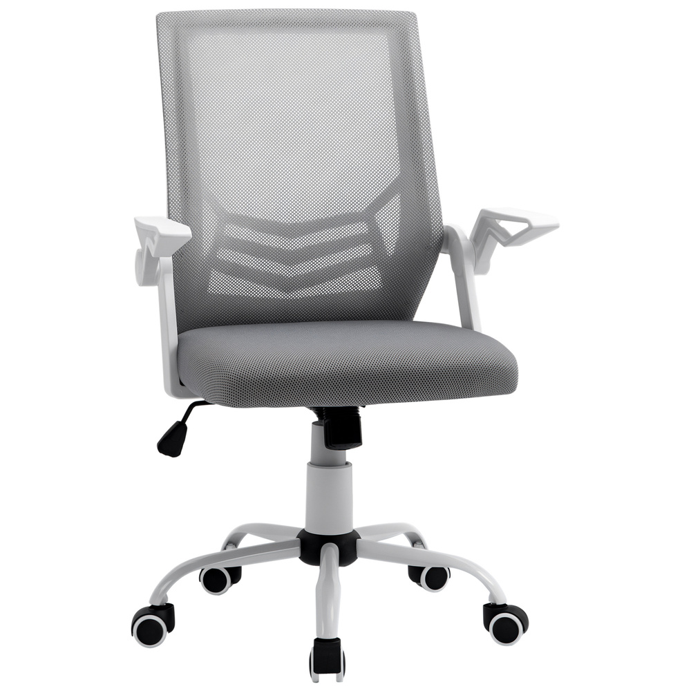 Vinsetto Office Chair with Flip-up Armrest, Mid Back Desk Chair with Mesh Back, Lumbar Support, Adjustable Height, Swivel Wheels for Home, Grey