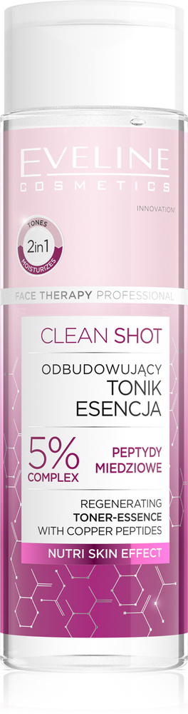 Eveline Clean Shot Odbudowujący Tonik-Esencja 5% Kompleks Peptydy Miedziowe dla każdego Rodzaju Skóry 200ml