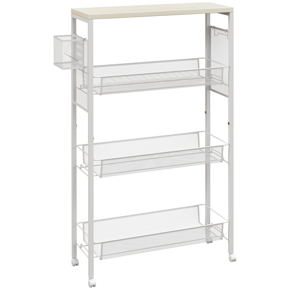 HOMCOM 3-Tier Kitchen Cart with 3 Steel Wire Baskets - White