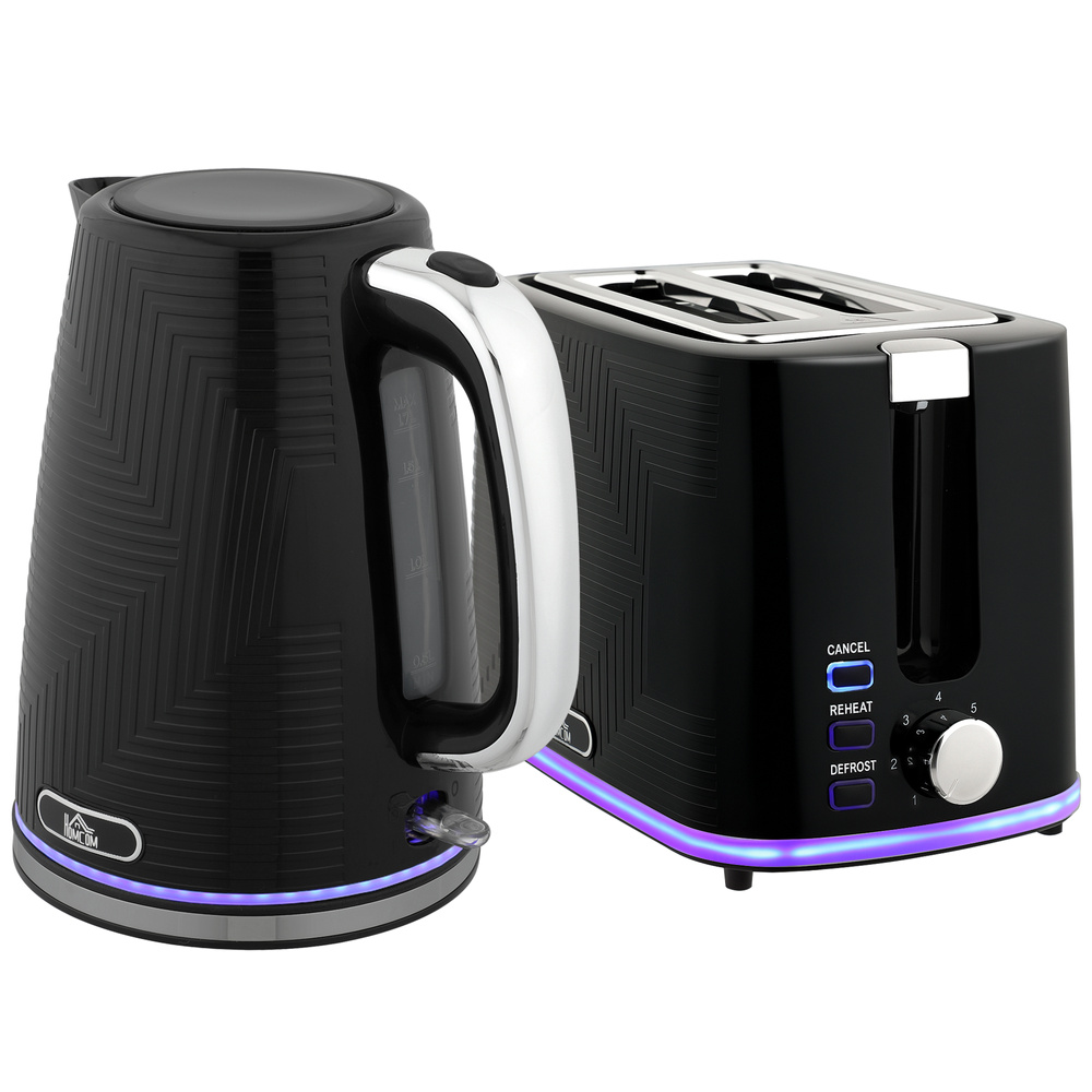 HOMCOM Modern Kettle and Toaster Set - Black