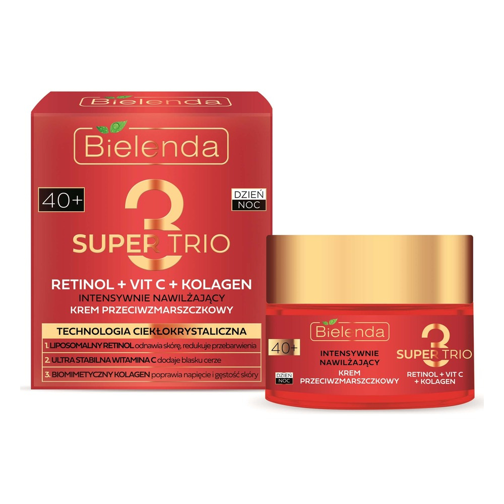 Bielenda Super Trio 3 Retinol Vit.C Collagen Intensively Moisturizing Anti-Wrinkle Day and Night Cream 40+ 50ml