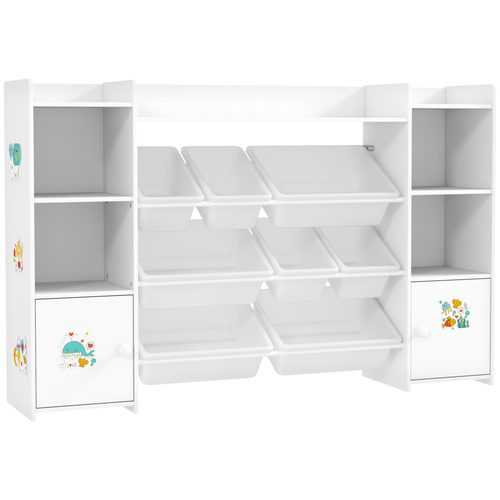 AIYAPLAY Kids Toy Organizers and Storage with 8 Removable Storage Bins and Bookshelf, White