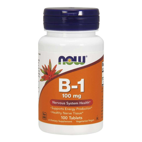 Now Foods Vitamin B-1 Thiamine 100mg Wspomaga Układ Nerwowy i Pracę Mózgu 100 Tabletek