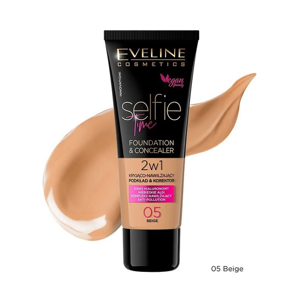 Eveline Selfie Time Covering Moisturizing Foundation Concealer 2in1 No. 05 Beige 30ml