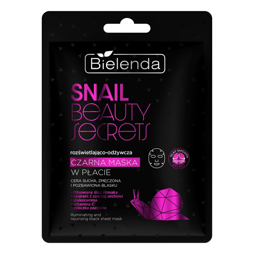 Bielenda Snail Beauty Secrets Rozświetlająco - Odżywcza Czarna Maska w Płacie z Filtrowanym Śluzem Ślimaka dla Skóry Suchej i Zmęczonej 1 Sztuka