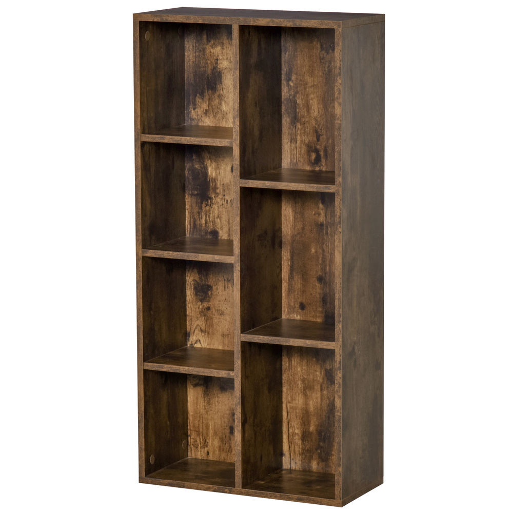 HOMCOM Seven-Cube Bookcase - Rustic Brown Wood Effect