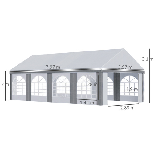 Outsunny 8m x 4m Marquee Gazebo with Sides, Level 4 Wind Protection & Waterproof, Light Grey