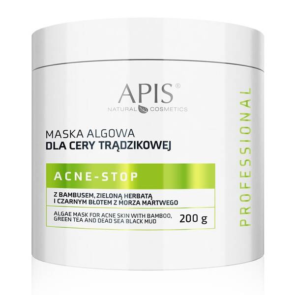 Apis Professional Acne Stop Maska Algowa z Bambusem Zieloną Herbatą i Czarnym Błotem z Morza Martwego dla Cery Trądzikowej  200g Best Before 05.05.25