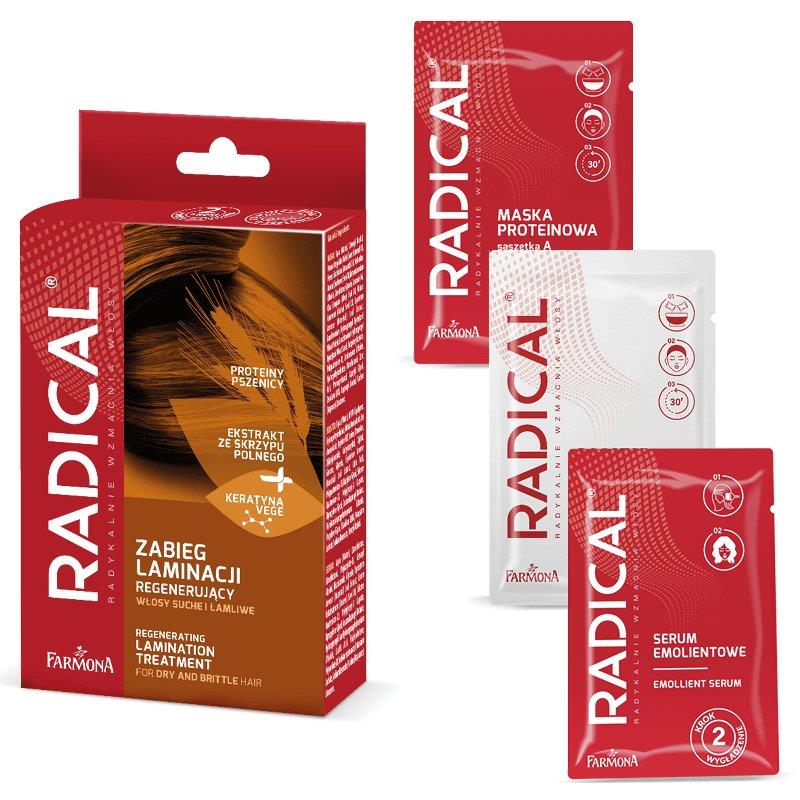 Radical Regenerujący Zabieg Laminacji Włosów Maska 15ml Booster 15ml Serum 5ml